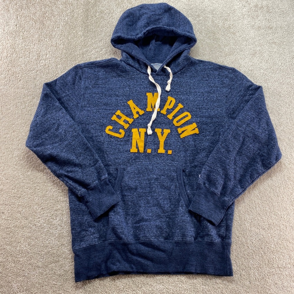 Champion Sweatshirt Mens Medium Hoodie Blue NY‎ Arch Logo Pullover Athletic